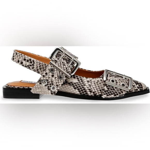New Steve Madden Graya Snake Double Buckle Snake Print Flats Size 7.5 - Picture 3 of 11